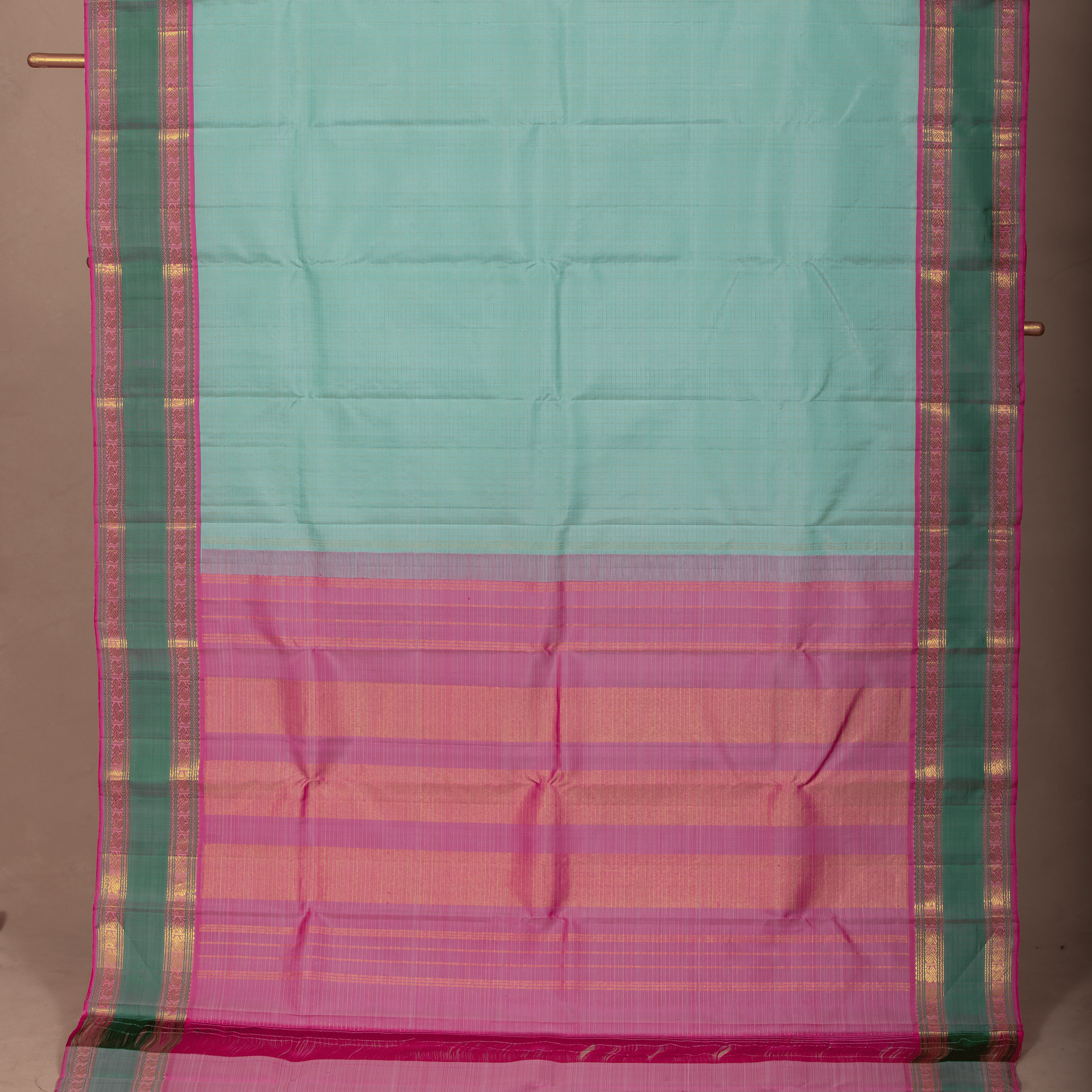 Georgette Pink Saree with Sky Blue Emboss & Border