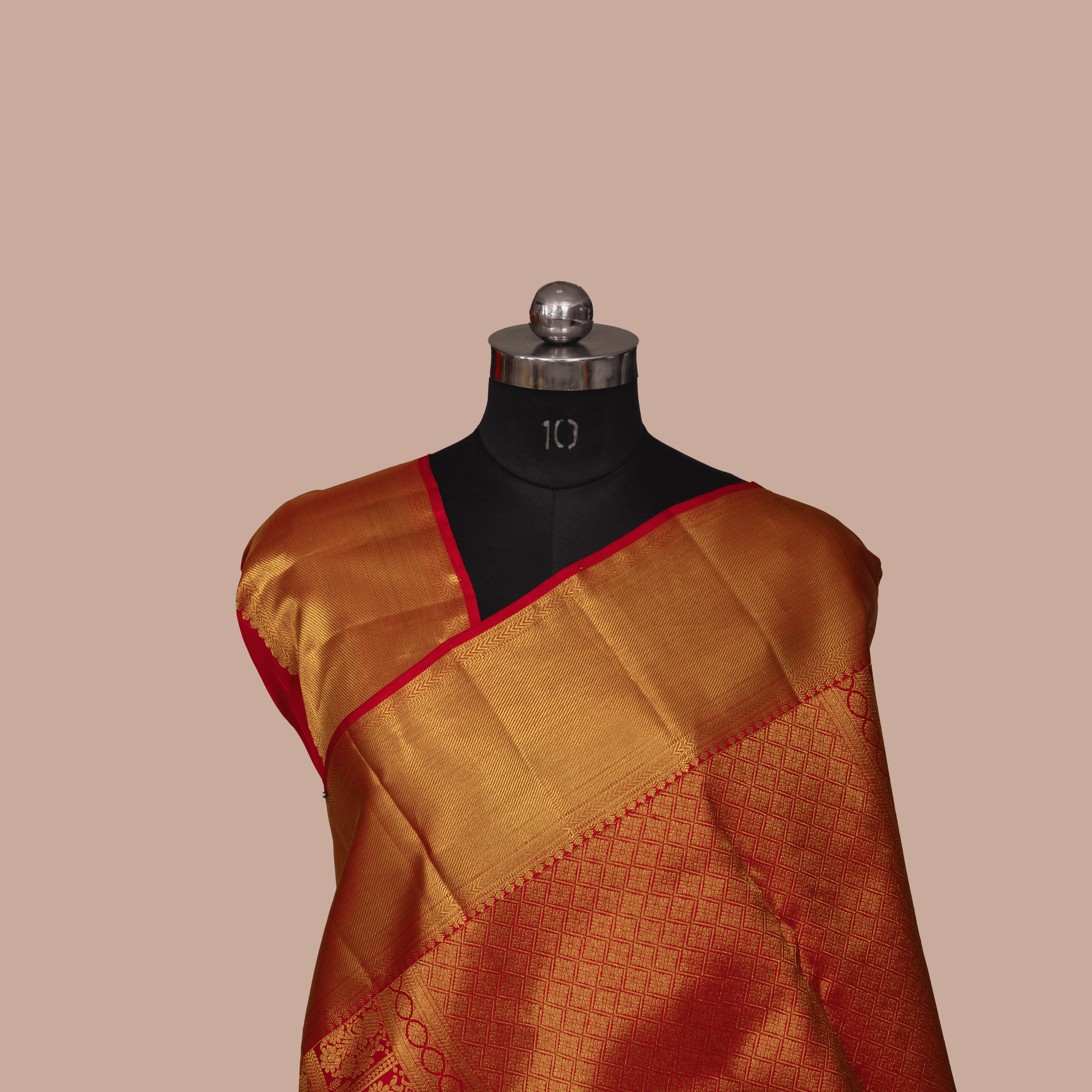 Maroon & Gold Embose Sangu design & long  Border With Unstiched Blouse
